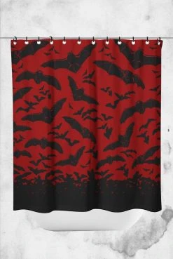 Sourpuss Spooksville Bats Shower Curtain Crypt Goods