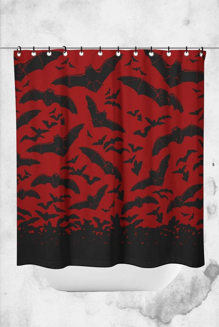 Sourpuss Spooksville Bats Shower Curtain Crypt Goods