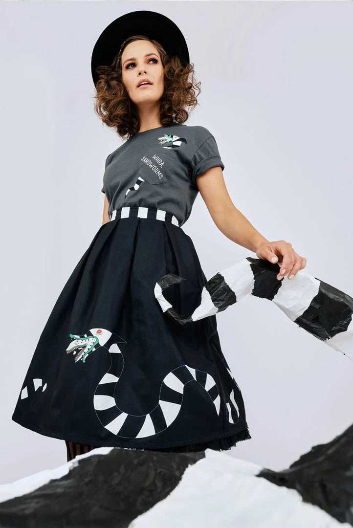 Unique Vintage Skirts Beetlejuice - Sandworm Jayne Swing Skirt