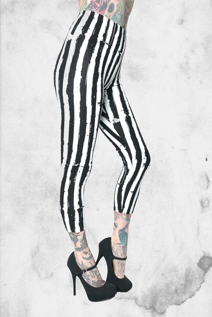 Kreepsville Stripe White Capri Leggings