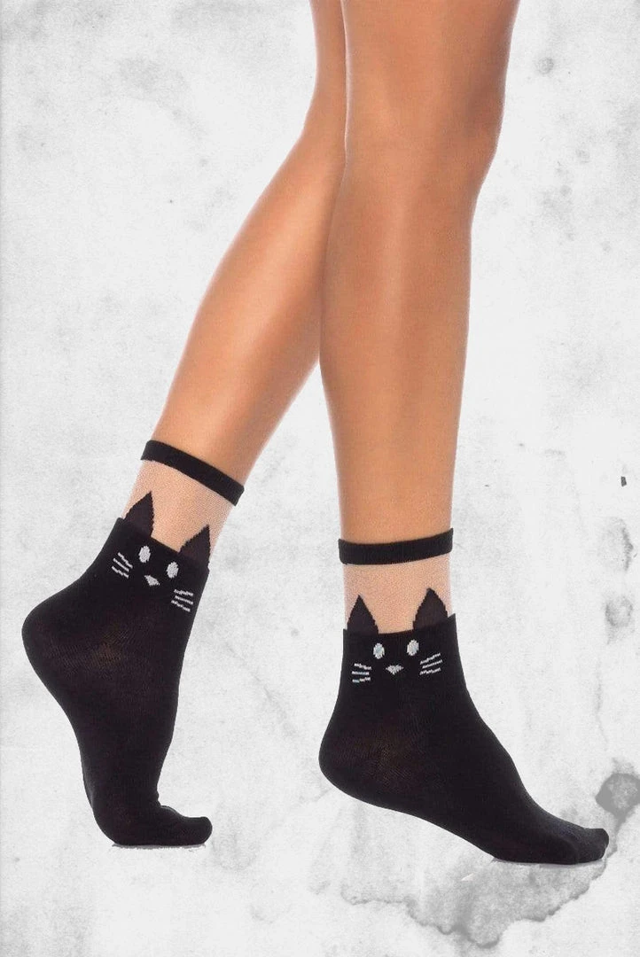 Leg Avenue Tights / Socks Black Cat Anklet Socks
