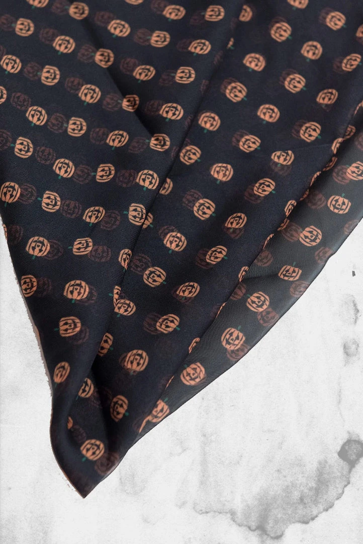 Unique Vintage Black & Orange Pumpkin Print Chiffon Hair Scarf