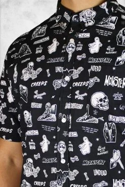 Creepy Company Vintage Horror Comic Button-Up Shirt