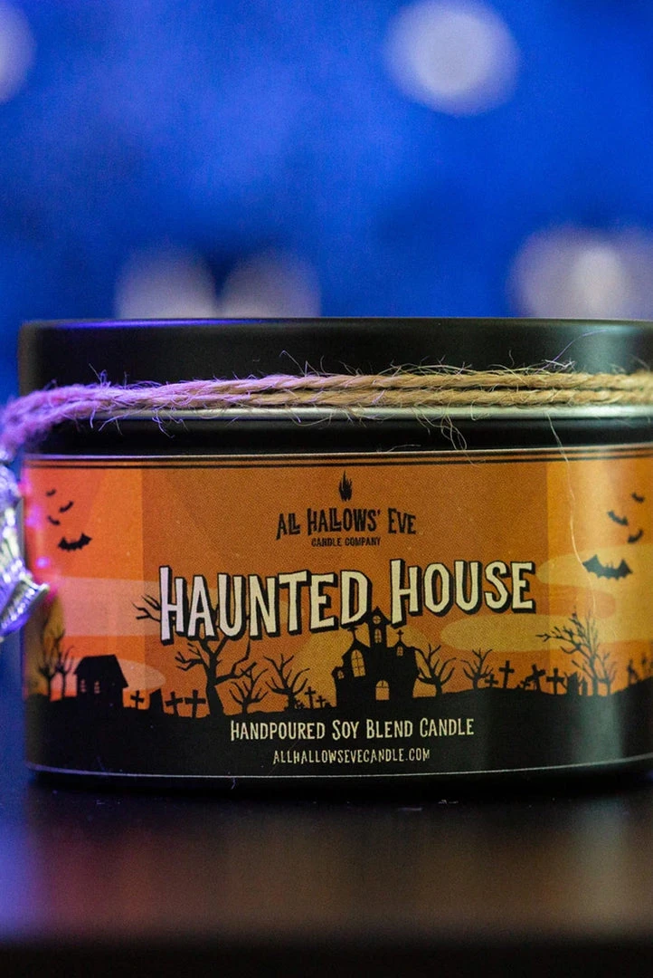 All Hallows Eve Candle Co Haunted House (Drunk Pumpkin) - Wood Wick Candle Crypt Goods