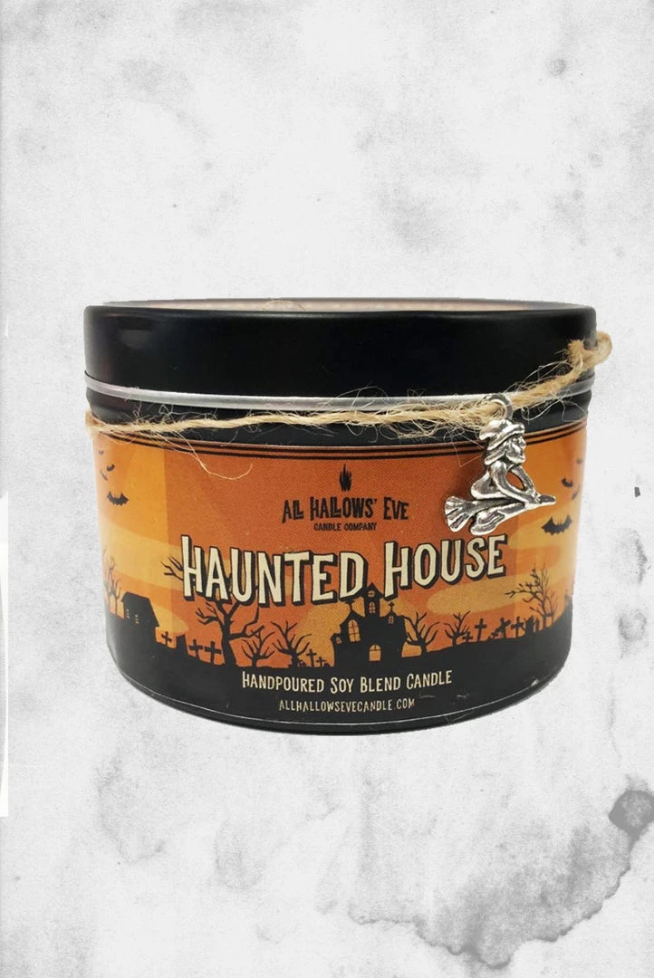 All Hallows Eve Candle Co Haunted House (Drunk Pumpkin) - Wood Wick Candle Crypt Goods