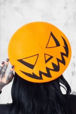 Kreepsville Orange Pumpkin Beret Hat Accessories