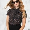 Unique Vintage Womens Black & Orange Pumpkin Patch Elsie Blouse