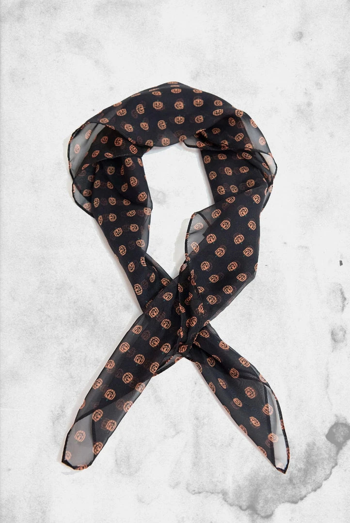 Unique Vintage Black & Orange Pumpkin Print Chiffon Hair Scarf