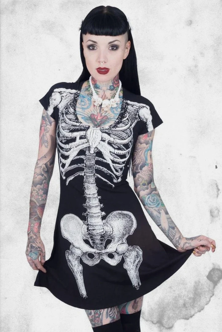 Kreepsville Skeleton Flare Dress Dresses & Bottoms