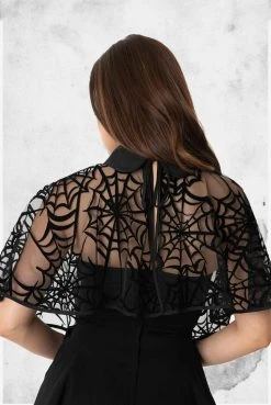 Unique Vintage Black Mesh & Velvet Spiderweb Clarke Capelet