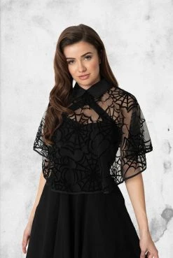 Unique Vintage Black Mesh & Velvet Spiderweb Clarke Capelet