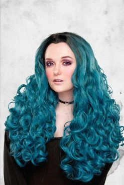Rockstar Wigs Curly Dark Roots - Turquoise Mix Wig