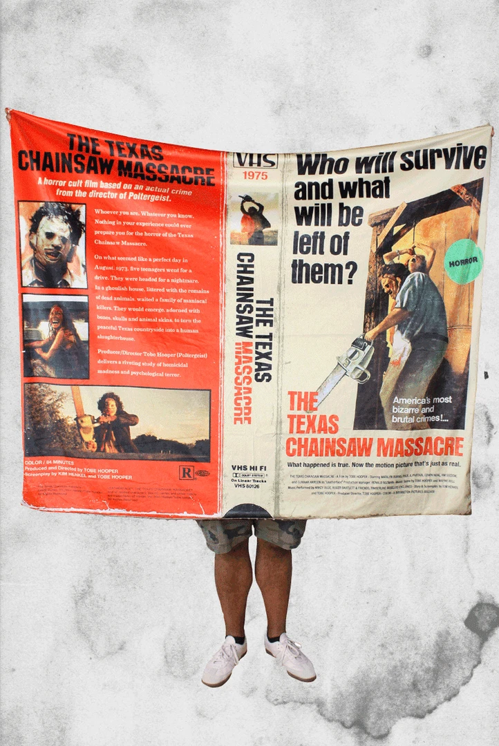 Creepy Company Texas Chainsaw Massacre VHS Throw Blanket Crypt Goods