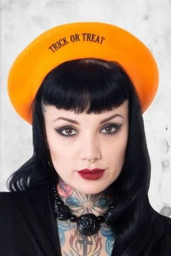 Kreepsville Orange Pumpkin Beret Hat Accessories
